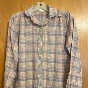 Vintage Town & Country Button-Up Pink Blue Plaid Shirt Preppy Western womens 5 6